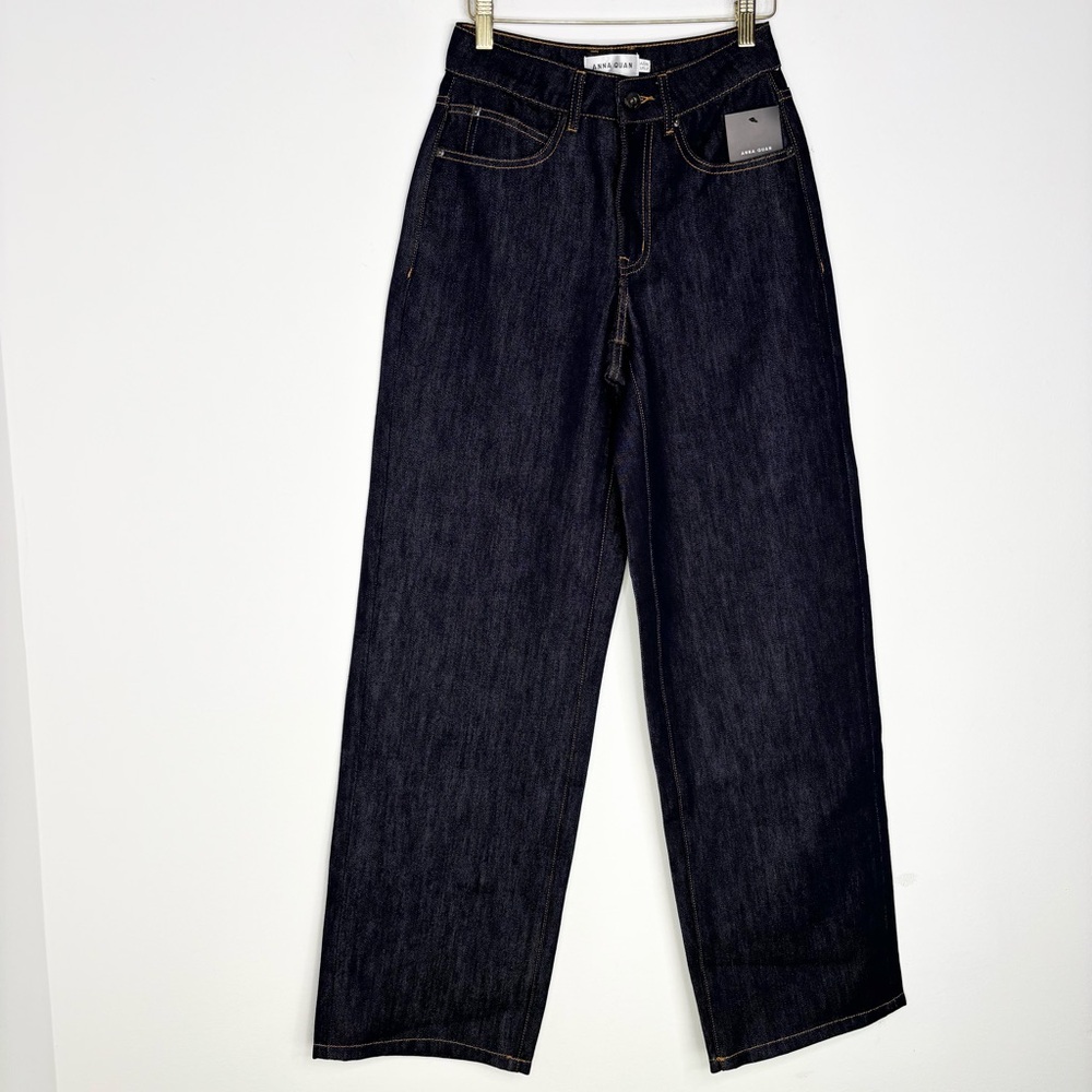 Anna Quan Finn Jeans Dark Indigo Relaxed Straight Leg Cotton Rigid Denim Size 2 - Picture 9 of 16